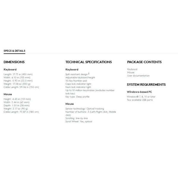 Logitech MK120 Wired Keyboard & Mouse Combo